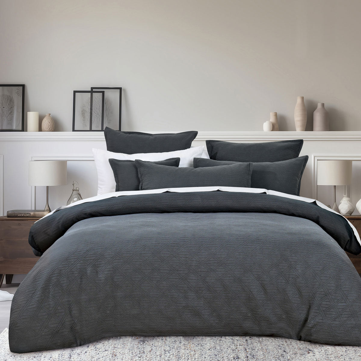 Bianca Hallston Charcoal Pre-Washed Cotton Quilt Cover Set King