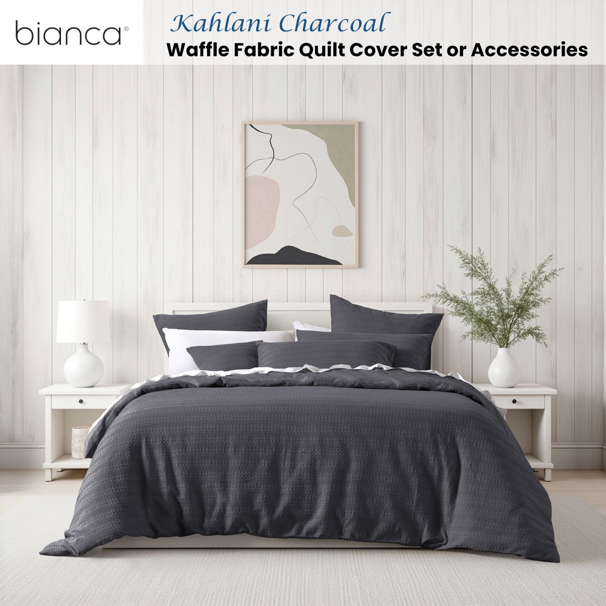 Bianca Kahlani Charcoal Waffle Quilt Cover Set Queen