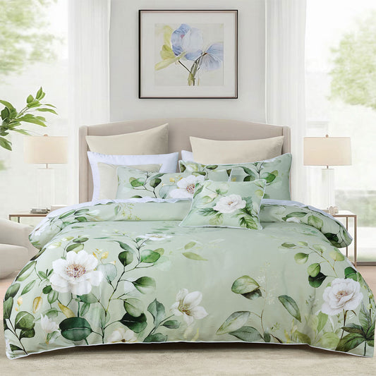Bianca Salisbury Sage Floral Cotton Sateen Quilt Cover Set Queen