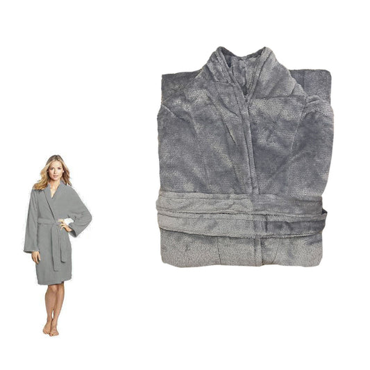 Plush Fleece Bath Robe 190GSM Grey Medium