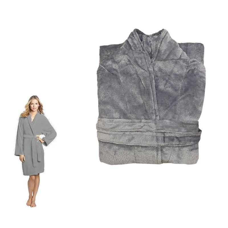 Plush Fleece Bath Robe 190GSM Grey Medium