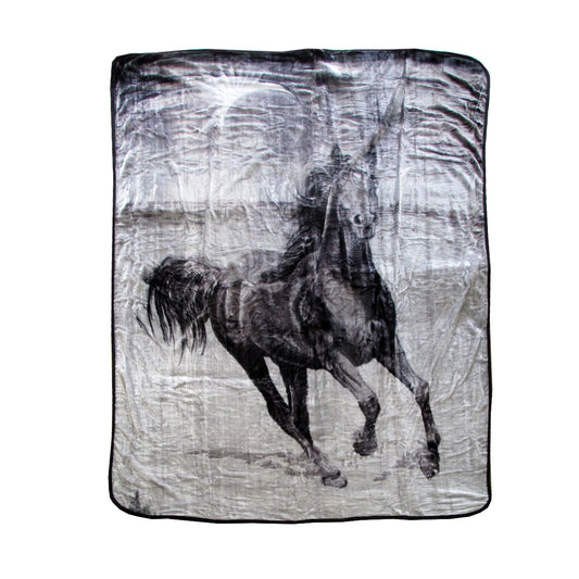 375gsm 3D Print Faux Mink Blanket Queen 200x240cm Horse