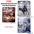 375gsm 3D Print Faux Mink Blanket Queen 200x240cm Horse