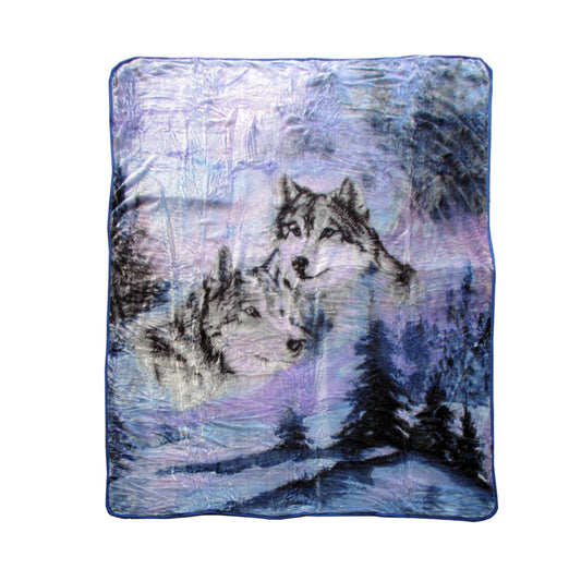 375gsm 1 Ply 3D Print Faux Mink Blanket QUEEN 200x240 cm Winter Wolf