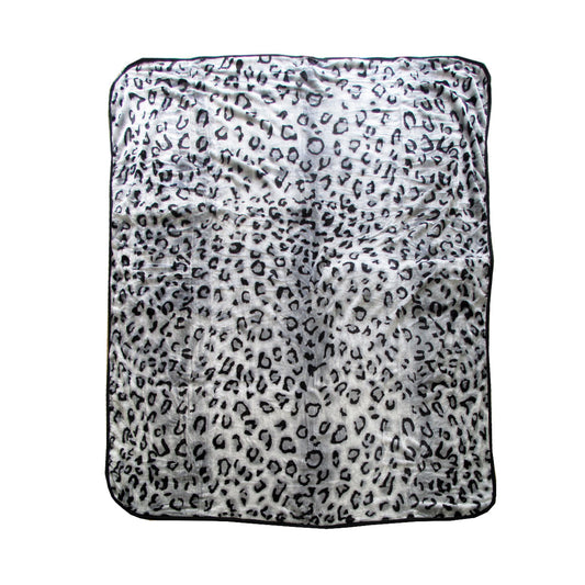 375gsm 1 Ply Animal Print Faux Mink Blanket QUEEN 200x240 cm Snow Leopard