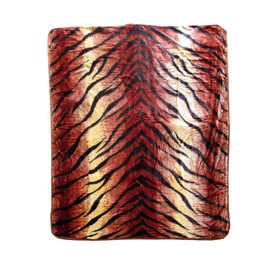 375gsm 1 Ply Animal Print Faux Mink Blanket QUEEN 200x240 cm Tiger