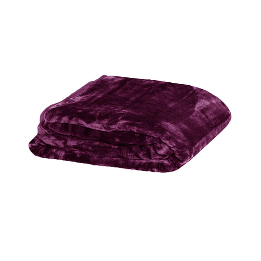 375gsm 1 Ply Solid Faux Mink Blanket QUEEN 200x240 cm Plum