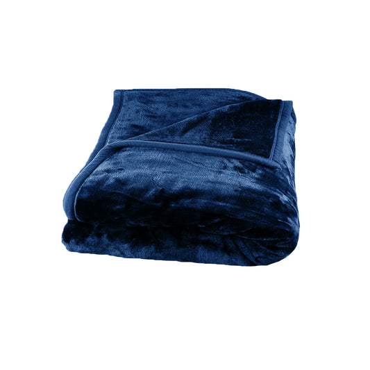 675gsm 2 Ply Solid Faux Mink Blanket QUEEN 200x240 cm Navy