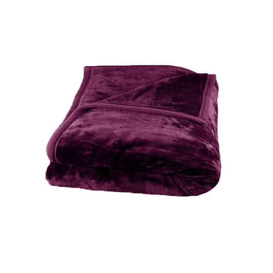 675gsm 2 Ply Solid Faux Mink Blanket QUEEN 200x240 cm Plum