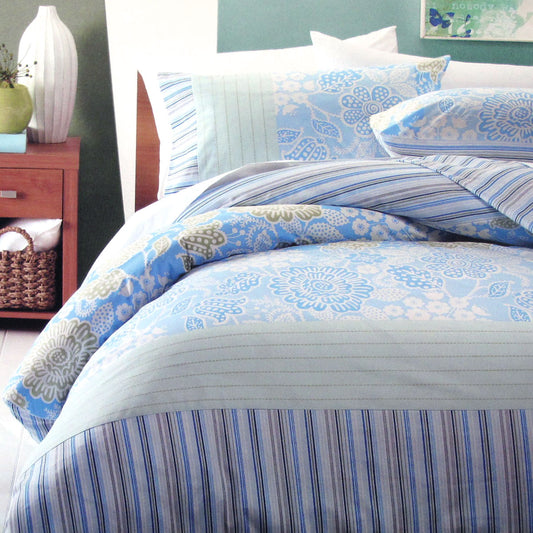 225TC Java Floral Blue Polyester Cotton Quilt Cover Set SINGLE