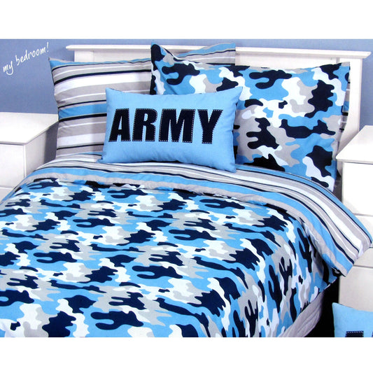 Army Camouflage Blue Quilt Cover Set SINGLE
