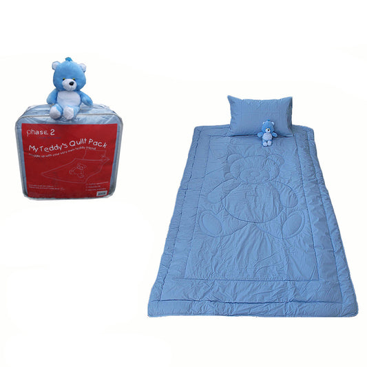 Phase 2 My Teddy's Quilt / Comforter Set with Toy Blue SINGLE