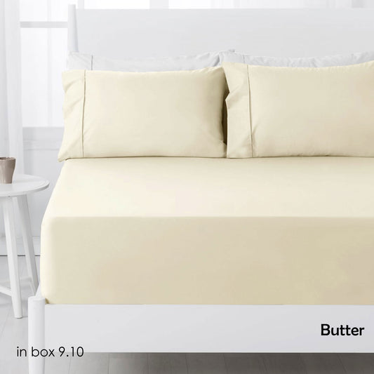 Hotel Living 250TC Polyester Cotton Fitted Sheet Set Butter DOUBLE
