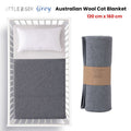 Little Gem Grey Australian Wool Cot Blanket 120 x 160 cm