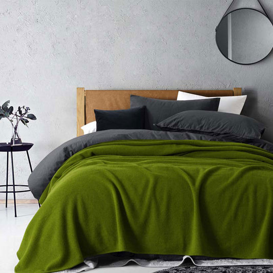 Laconia 400GSM Premium Australian Pure Wool Blanket Moss Green DOUBLE