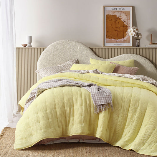 Vintage Design Homewares 3 Piece Hugo Cotton Gauze Quilted Comforter Set Butter QUEEN