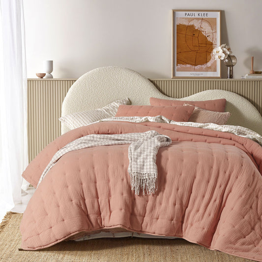 Hugo Cotton Gauze Quilted Comforter Set 3 Piece Queen Clay
