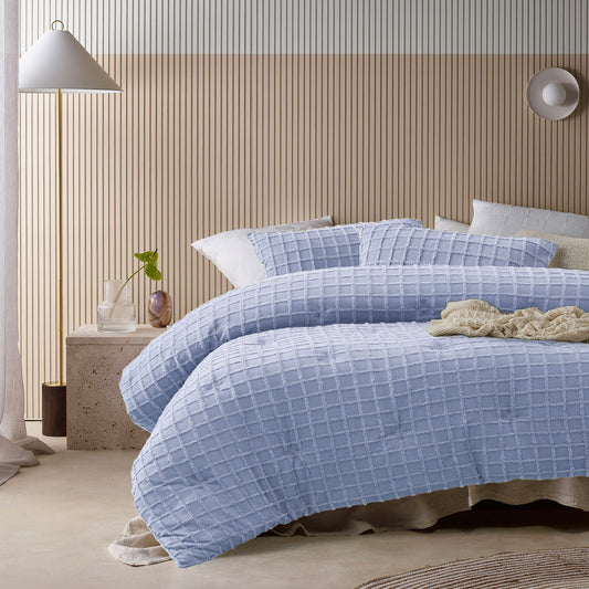 Vintage Design Homewares 3 Pcs Parquet Snooze Blue Comforter Set KING