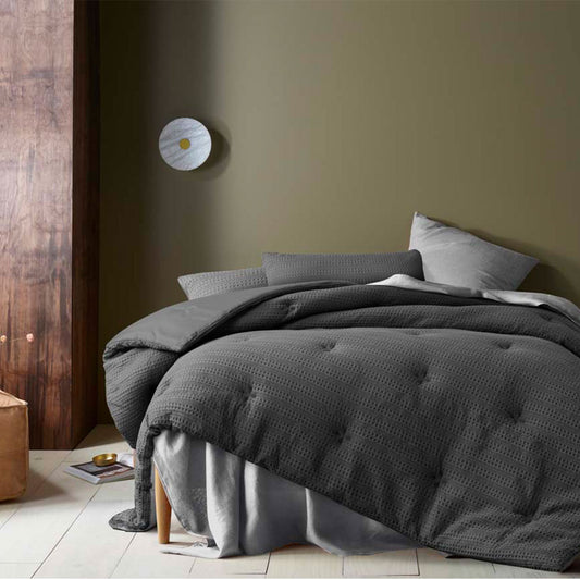 Accessorize Soho Waffle Dark Grey 3 Piece Comforter Set KING