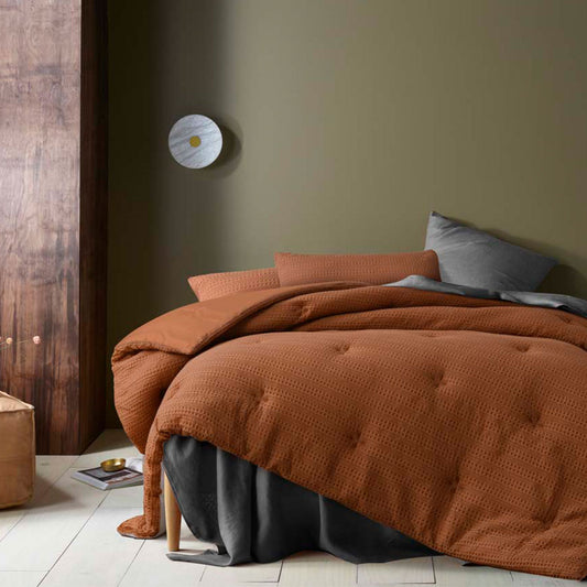 Accessorize Soho Waffle Tobacco 3 Piece Comforter Set KING