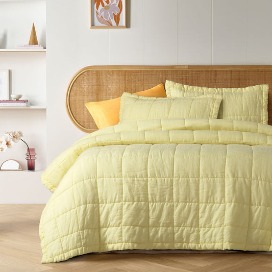 Vintage Design Homewares Butter French Linen Coverlet Set KING