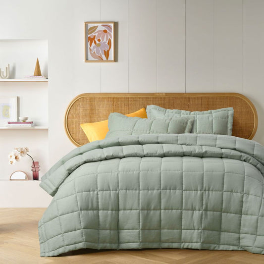 Vintage Design Homewares Sage French Linen Coverlet Set QUEEN