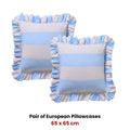 Vintage Design Homewares Pair of Candy Ruffle Blue European Pillowcases 65 x 65cm
