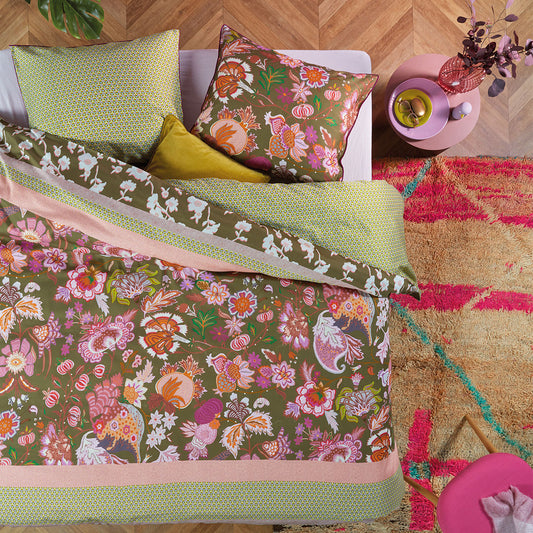 Oilily Amelie Sits Mix Green Cotton Sateen Quilt Cover Set KING