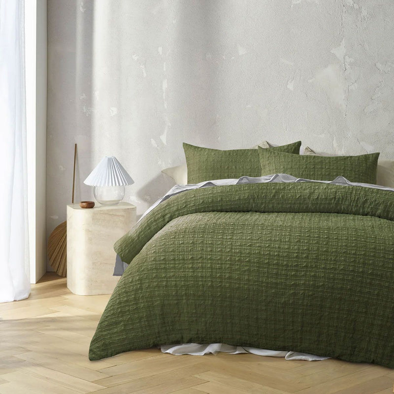Accessorize Augusta Olive Crinkled Look Quilt Cover Set Double