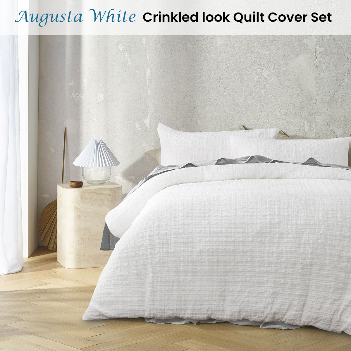 Accessorize Augusta White Ruched Quilt Cover Set Queen