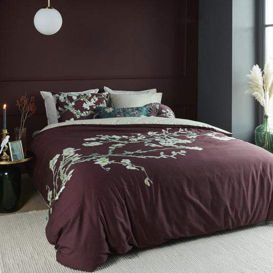 Bedding House Van Gogh Blossom Dark Red Cotton Quilt Cover Set QUEEN