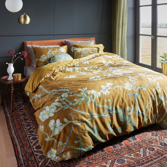 Bedding House Blossoming Ochre Cotton Sateen Quilt Cover Set KING