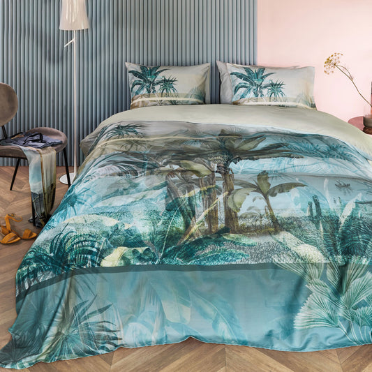 Bedding House Canopy Blue Green Cotton Sateen Quilt Cover Set QUEEN