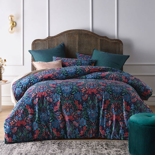 Vintage Design Homewares Canterbury Printed Velvet Quilt Cover Set QUEEN