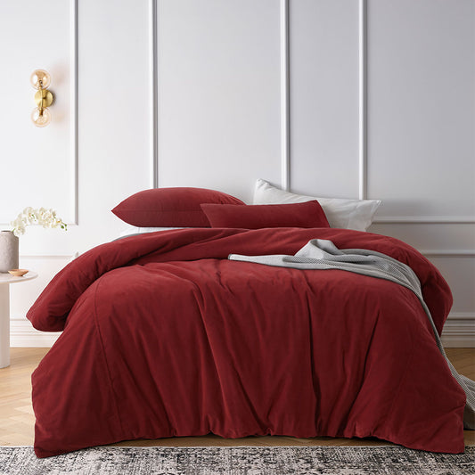 Vintage Design Homewares Cotton Velvet Quilt Cover Set Rouge KING