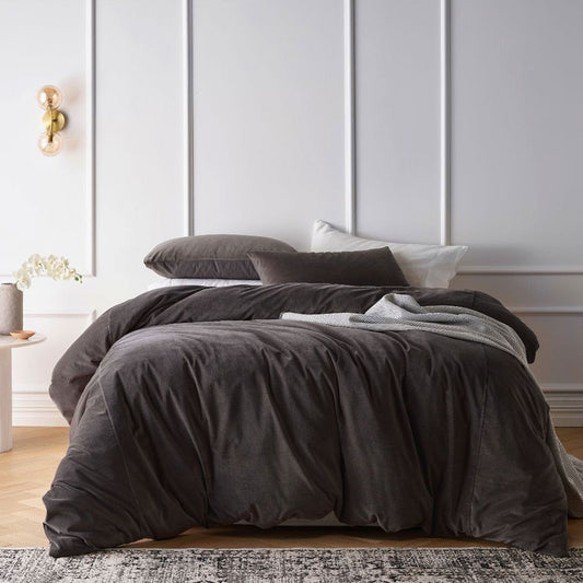 Vintage Cotton Velvet Quilt Cover Set Storm Grey Queen