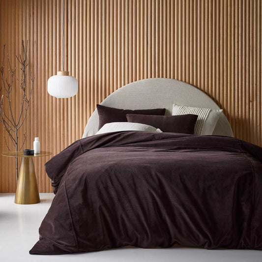 Vintage Design Homewares Cotton Velvet Quilt Cover Set Chocolate QUEEN