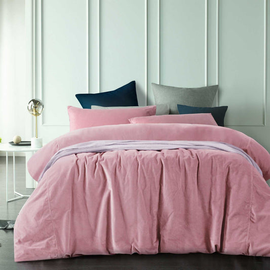Vintage Design Homewares Cotton Velvet Quilt Cover Set Smokey Rose KING