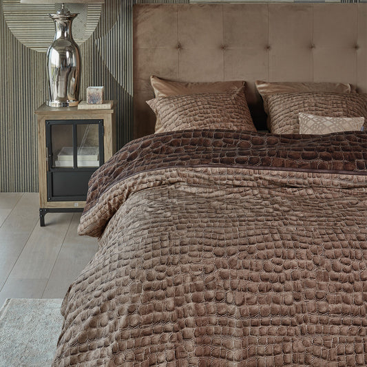 Riviera Maison Croco Brown Cotton Quilt Cover Set KING