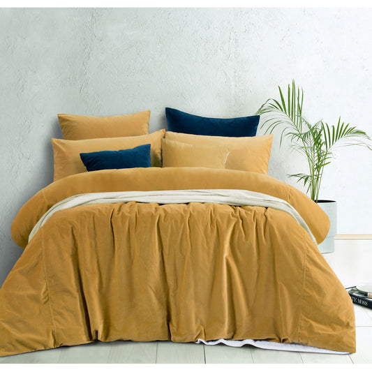 Vintage Design Homewares Cotton Velvet Quilt Cover Set Gold Harmony QUEEN