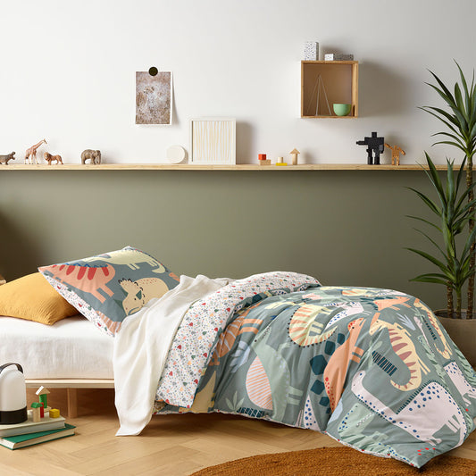 Happy Kids Dino Mania Green Cotton Quilt Cover Set SINGLE