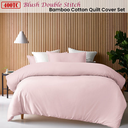 Accessorize 400TC Blush Bamboo Cotton Double Stitch Quilt Cover Set Queen