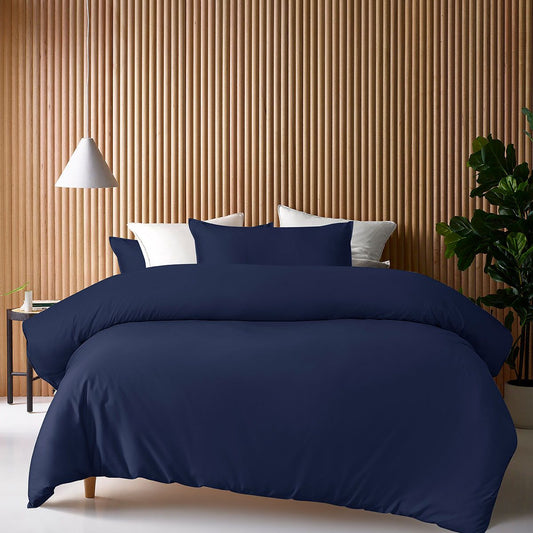Accessorize 400TC Navy Bamboo Cotton DOUBLE Stitch Quilt Cover Set KING