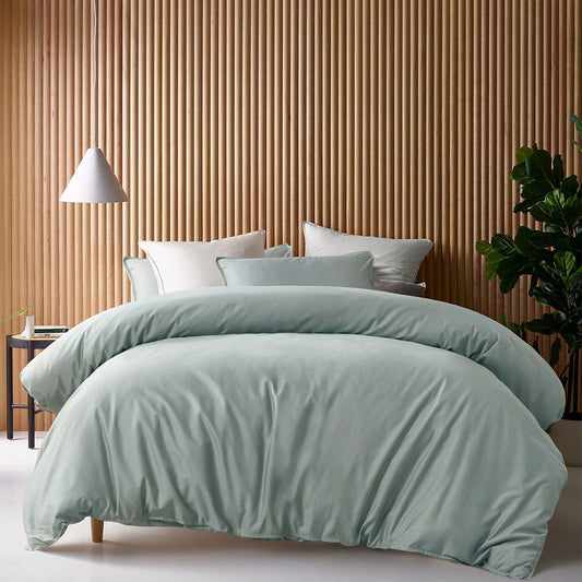 Accessorize 400TC Sage Bamboo Cotton DOUBLE Stitch Quilt Cover Set SINGLE