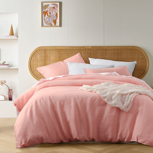 Vintage Design Homewares Peach French Linen Quilt Cover Set QUEEN