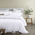 Vintage Design Homewares Haven White Washed Cotton Ruched Quilt Cover Set Double