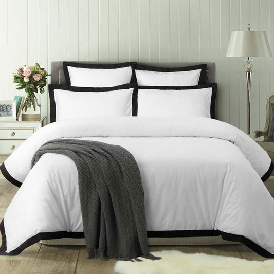 Accessorize White/Black Tailored Hotel Deluxe Cotton Quilt Cover Set KING