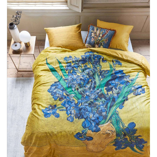 Bedding House Irises Yellow Cotton Sateen Quilt Cover Set KING