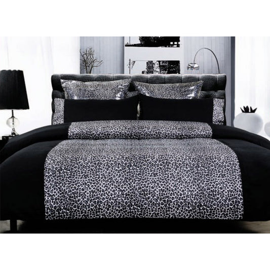 Leopard Quilt Cover Set Black SUPER KING