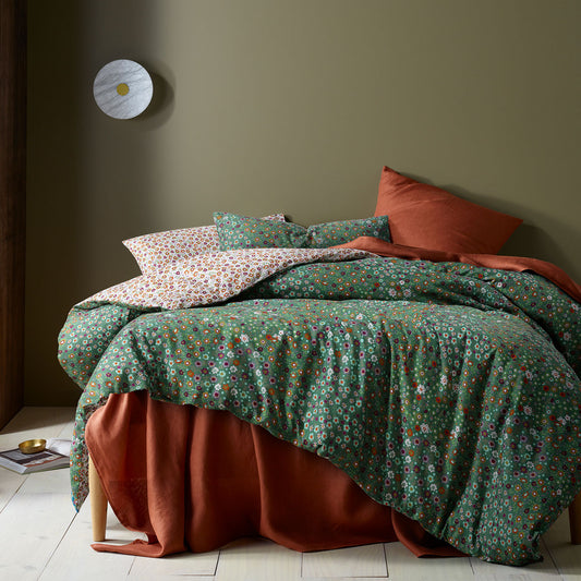 Accessorize Lisa Green Washed Cotton Printed Quilt Cover Set KING